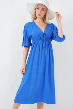 Rochie midi HiCCUP - croiala in A - albastru indigo - textil