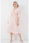 Rochie midi HiCCUP - croiala in A - decolteu in V - roz pudrat - textil