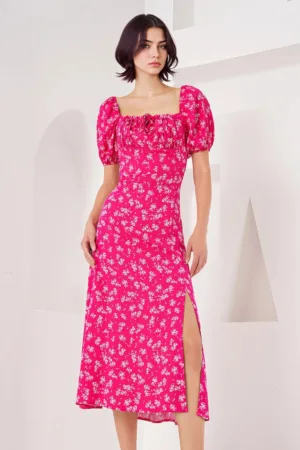 Rochie midi HiCCUP cu imprimeu floral - funda - roz - viscoza