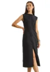 Rochie midi HiCCUP - imitatie de piele intoarsa - negru - jerseu
