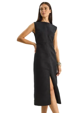 Rochie midi HiCCUP - imitatie de piele intoarsa - negru - jerseu