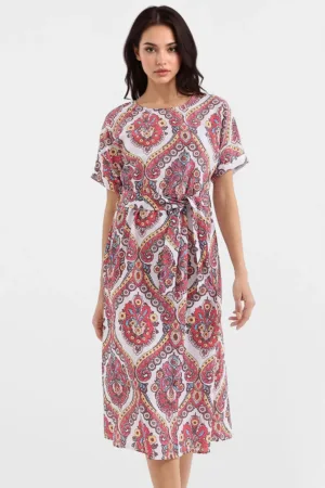 Rochie midi - HiCCUP - imprimeu - papion - rosu - viscoza/in