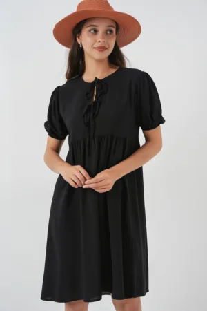 Rochie midi HiCCUP - neagra - textil - cu inchidere cu papion