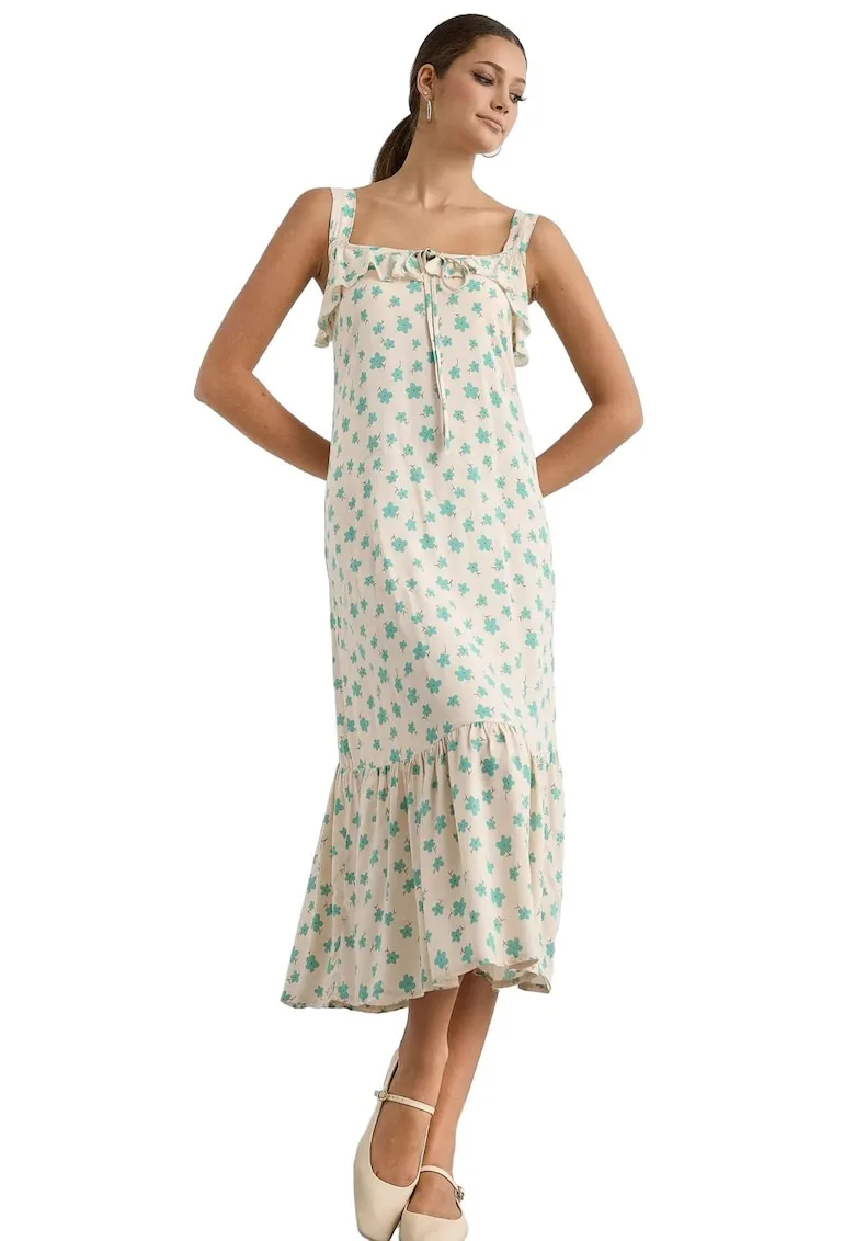 Rochie midi - Imprimeu - Viscoza - Bej