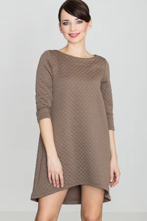Rochie midi K134 - asimetrica - eleganta - bej - poliester 95% - elastan 5%