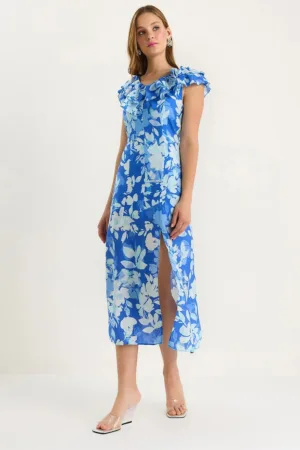 Rochie midi  LUCCI cu volane - albastru - poliester