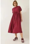 Rochie midi  LUCCI cu volane - visiniu - poliester