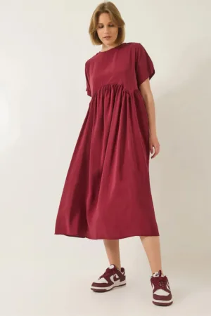 Rochie midi  LUCCI cu volane - visiniu - poliester