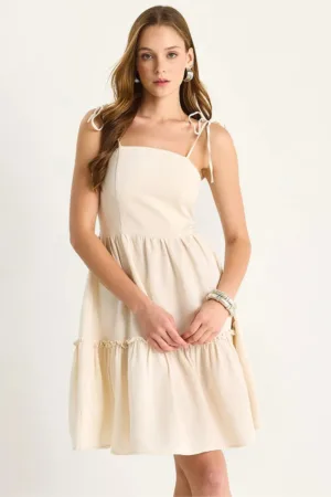 Rochie midi  LUCCI - decolteu patrat - bej - textil