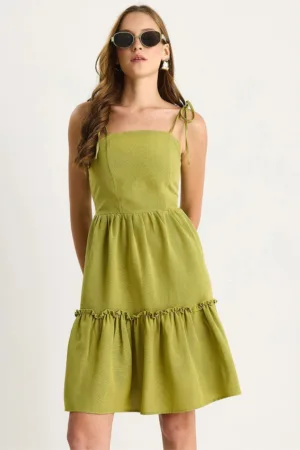 Rochie midi  LUCCI - decolteu patrat - verde - textil