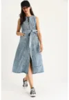 Rochie midi -  LUCCI - denim - guler elegant - Albastru