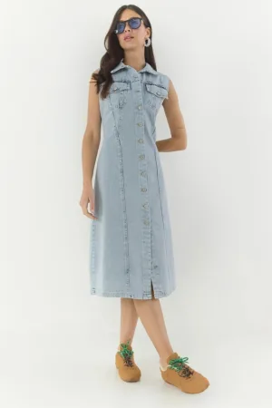 Rochie midi -  LUCCI - denim - mulata - albastru - guler camasa