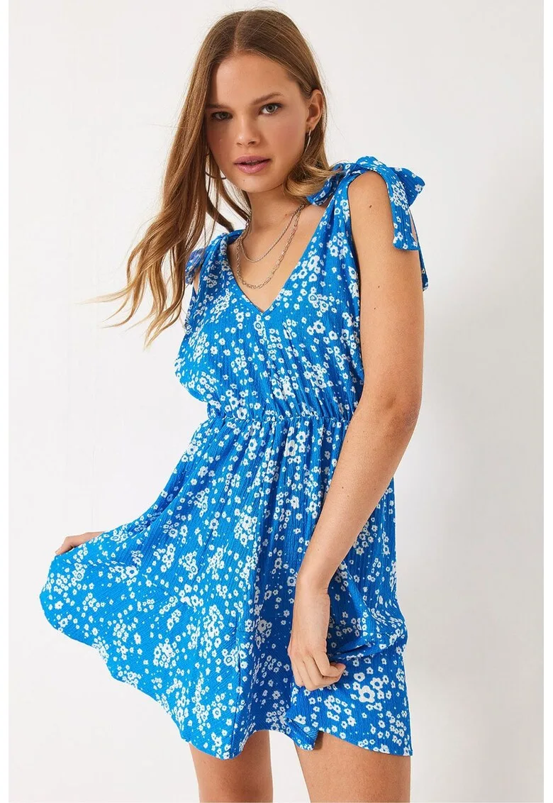 Rochie midi - LUCCI - floral - albastru - viscoza