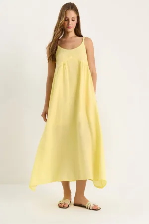 Rochie midi -  LUCCI - galben - bumbac - cu buzunar