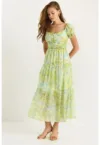 Rochie midi  LUCCI - guler in forma de inima - verde - textil