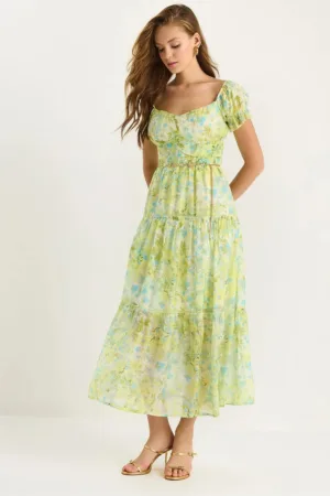 Rochie midi  LUCCI - guler in forma de inima - verde - textil