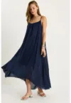 Rochie midi -  LUCCI - guler rotund - bleumarin - bumbac