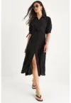 Rochie midi  LUCCI - inchidere cu nasturi - guler camasa - negru - textil