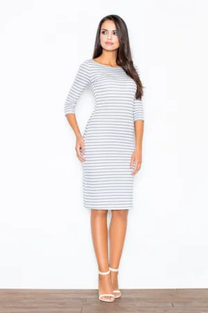 Rochie midi M311 - gri - bumbac - maneci 3/4