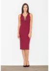 Rochie midi  M487 - rosu - bumbac - cu decolteu ajustabil -