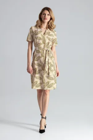 Rochie midi M669 - maneci scurte - decolteu in V - multicolor - poliester