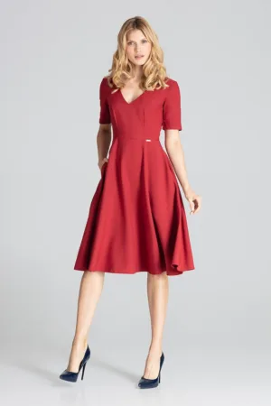 Rochie midi M673 rosie - maneci scurte - confortabila - poliester 100% -