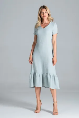 Rochie midi M827 - menta - bumbac 100% - cu volane - maneci scurte