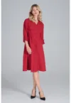 Rochie midi  M843 - maneci 3/4 - decolteu in forma de inima - burgundy - poliester