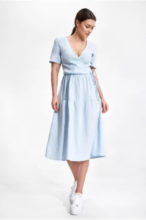 Rochie midi M872 - bumbac 100% - albastru deschis - croiala confortabila