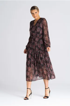 Rochie midi M941 - florala - eleganta - confortabila - poliester - multicolor -