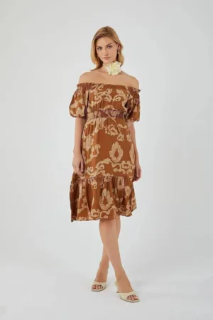 Rochie midi  Mixray - floral - maro - textil