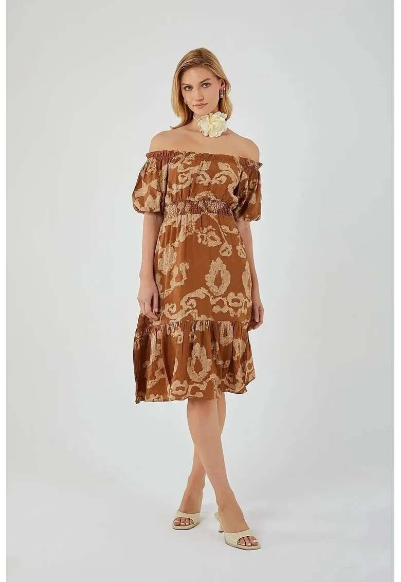 Rochie midi Mixray - floral - maro - textil