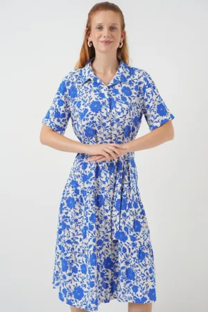 Rochie midi - HiCCUP - Textil - Albastru indigo