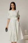 Rochie midi alba cu buline si cordon detasabil in talie
