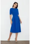 Rochie midi  albastra - eleganta - cu maneci scurte - poliester