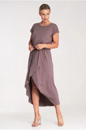 Rochie midi asimetrica M1041 - culoare maro - viscoza