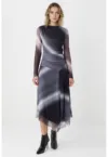 Rochie midi asimetrica cu model in degrade