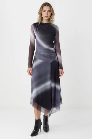 Rochie midi asimetrica cu model in degrade