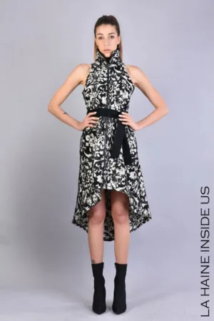 Rochie midi asimetrica fara maneci - cu imprimeu floral