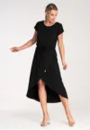 Rochie midi asimetrica -  viscoza - negru