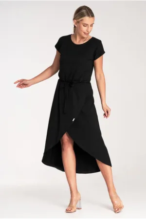 Rochie midi asimetrica - viscoza - negru
