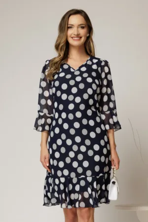 Rochie midi bleumarin cu buline