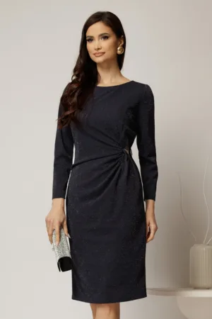 Rochie midi bleumarin cu lurex si detaliu pe talie