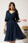 Rochie midi bleumarin din voal in clos