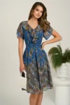 Rochie midi bleumarin din voal in clos cu animal print