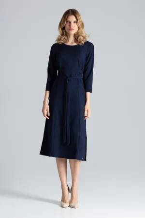 Rochie midi bleumarin - eleganta - cu fante - poliester
