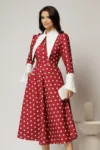 Rochie midi bordo cu buline si guler ascutit