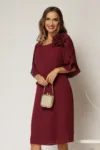 Rochie midi bordo de ocazie din voal cu aplicatie florala