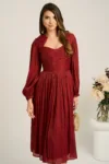 Rochie midi bordo din voal in clos cu aspect sidefat- Leonard Collection