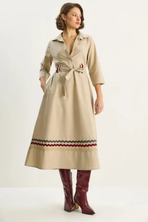 Rochie midi  brodata bej